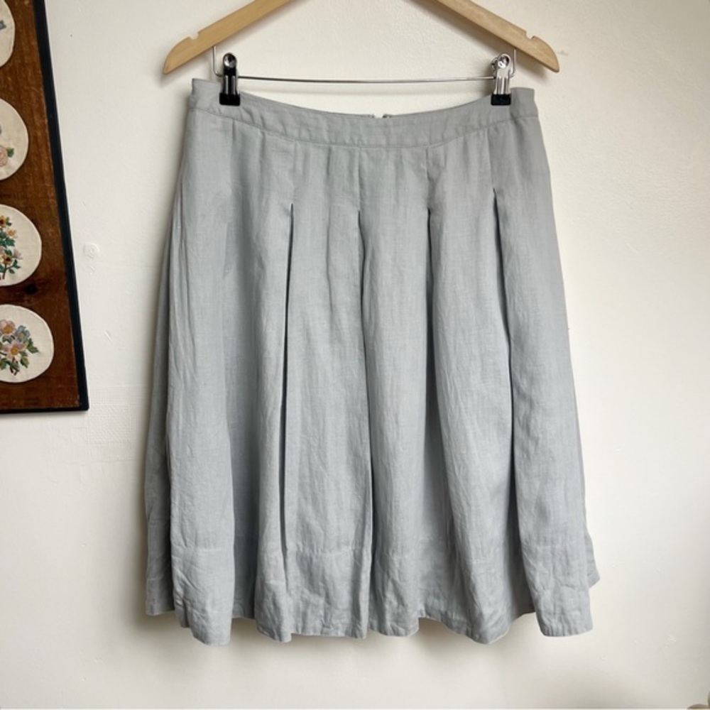 Linen Light Grey Pleated Knee Length Aline Skirt size 10p